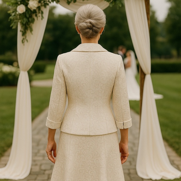 JONES NEW YORK CREAM SILK SKIRT SUIT 16 WEDDING MOTHER OF BRIDE - Picture 2 of 12